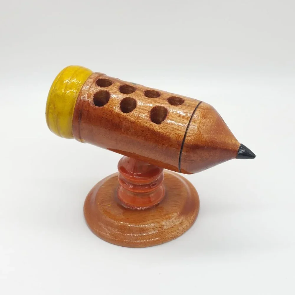 Vintage Wooden Hand Carved Pen Pencil Holder